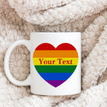 Pride LGBTQ Rainbow Heart Flag Custom Text Coffee Mug<br><div class="desc">Add your text, and easily create your personalized pride coffee mug. Click CUSTOMIZE FURTHER to change the text color or font. You can TRANSFER this DESIGN on other Zazzle products and adjust it to fit most of the Zazzle items. You can also click the CUSTOMIZE button to add, delete or...</div>