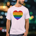 Pride LGBTQ Rainbow Heart Flag Custom Text Unisex T-Shirt<br><div class="desc">Add your text, and easily create your personalized pride T-shirt. Click CUSTOMIZE FURTHER to change the text color or font. You can TRANSFER this DESIGN on other Zazzle products and adjust it to fit most of the Zazzle items. You can also click the CUSTOMIZE button to add, delete or change...</div>