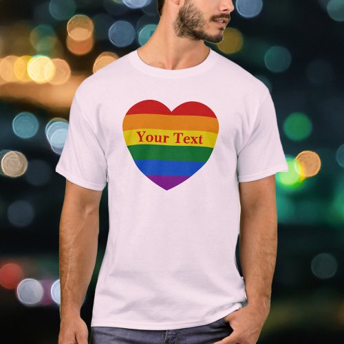 Pride LGBTQ Rainbow Heart Flag Custom Text Unisex T_Shirt