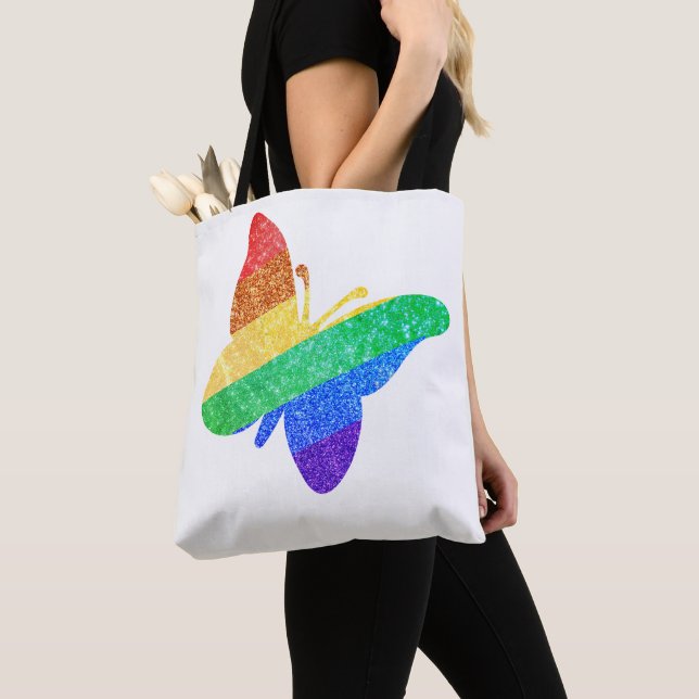 Pride LGBTQA+ rainbow butterfly Tote Bag (Close Up)