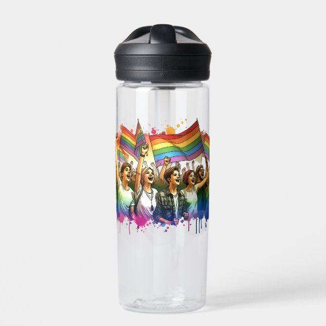 Pride | LGBTQIA + People and Flags Personalized Water Bottle (Front)