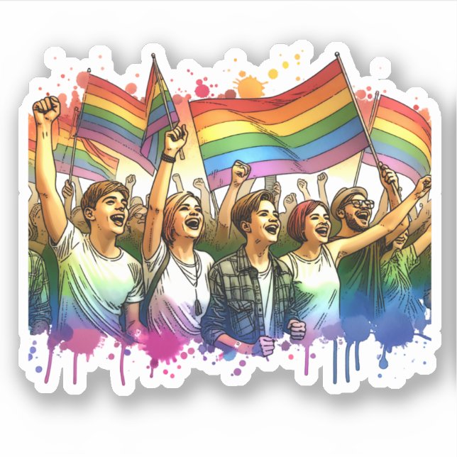 Pride | LGBTQIA + People and Flags Sticker (Front)