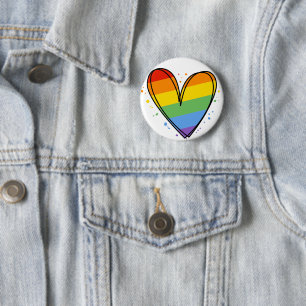 Pride Love Heart Gay Rainbow LGBTQ Keychain Button
