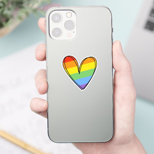Pride Love Heart Gay Rainbow LGBTQ Sticker (Phone)