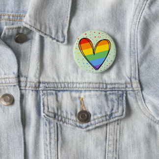 Pride Love Heart Gay Rainbow LGBTQ Sticker Button