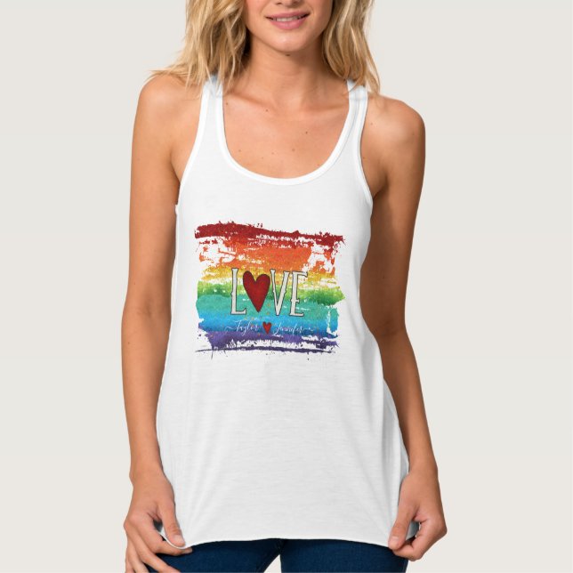 Pride Love Heart Glitter Rainbow Personalized Name Tank Top (Front)