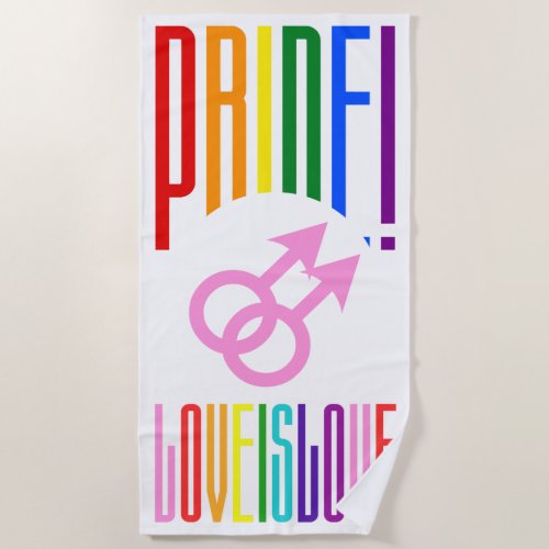 Pride Love is Love Gay Couple Sign LGBT Rainbow Beach Towel