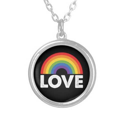 Pride Love is Love Gay Equality Rainbow LGBTQ  Silver Plated Necklace