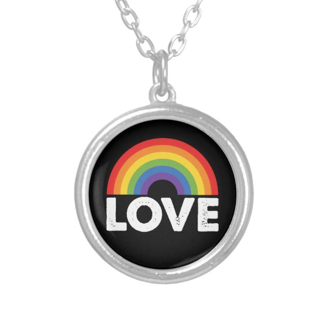 Pride Love is Love Gay Equality Rainbow LGBTQ  Silver Plated Necklace (Front)