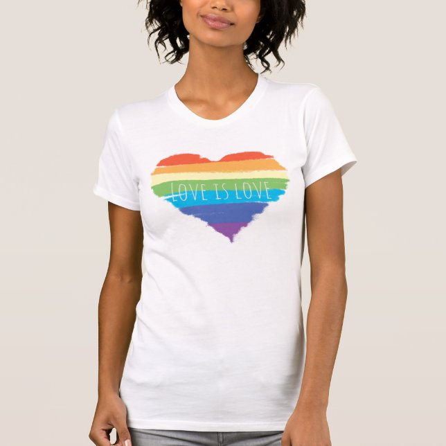 Pride love is love Gay Pride Rainbow Flag heart T-Shirt (Front)