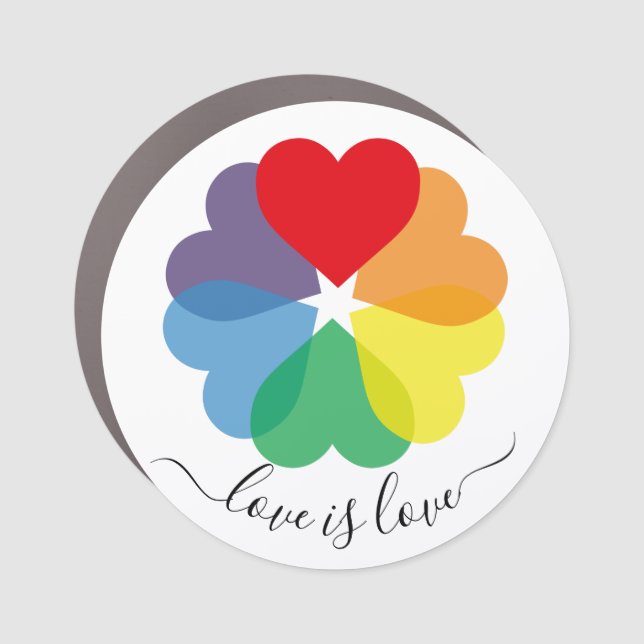 Pride Love is Love Rainbow Hearts  Car Magnet (Front)