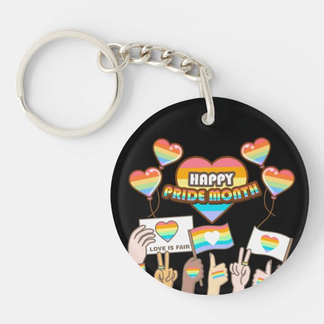 Pride love. Love is fair. Pride month.       Keychain (Front)