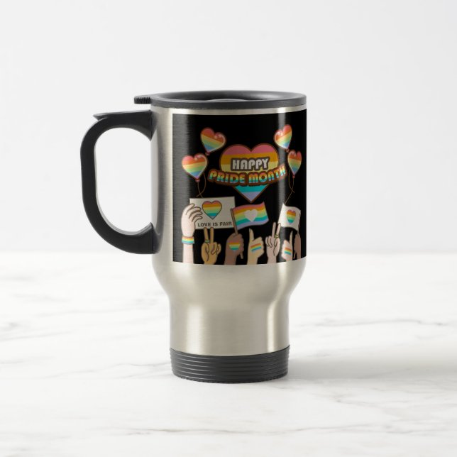 Pride love. Love is fair. Pride month.             Travel Mug (Left)