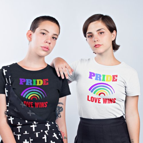 Pride Love Wins LGBT Artsy Rainbow White T_Shirt