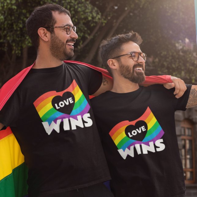 Pride Love Wins LGBT Rainbow Flag Heart T-Shirt (Creator Uploaded)