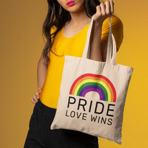 Pride Love Wins Rainbow Arch Typography Tote Bag