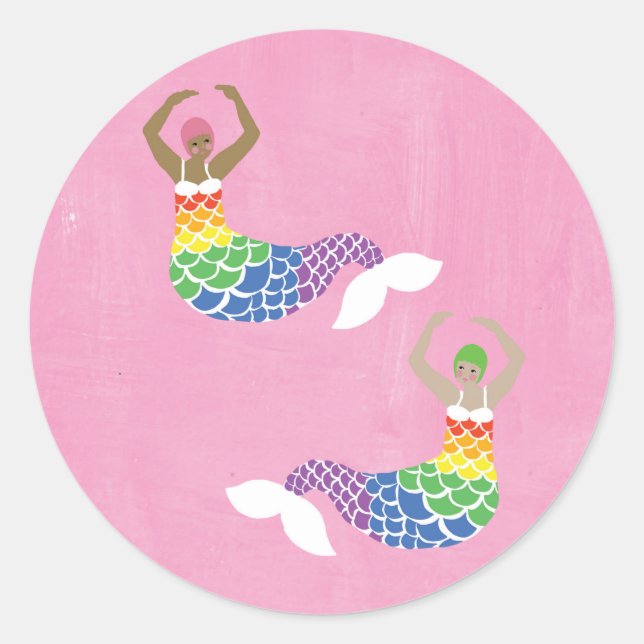 Pride Mermaid Rainbow Flag Tail LGBT Party   Classic Round Sticker (Front)