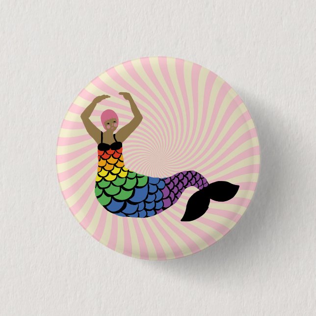 Pride Mermaid Rainbow Flag Tail LGBTIQ Party  Button (Front)