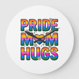 Pride Mom Hugs Vintage Rainbow Vector Design_1 Large Clock