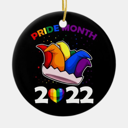 Pride Month 2022 LGBT Q Jester Hat Rainbow Flag Ceramic Ornament