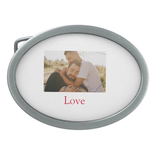 Pride month add gay couple photo name love LQBTQ  Belt Buckle (Front)