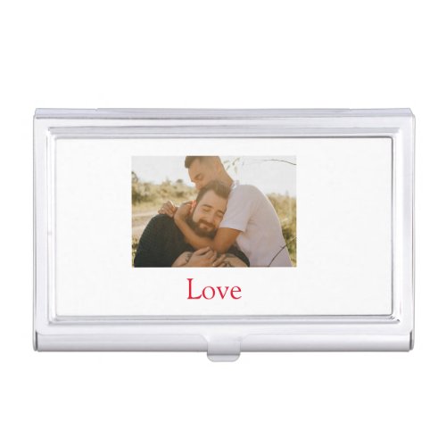Pride month add gay couple photo name love LQBTQ  Business Card Case