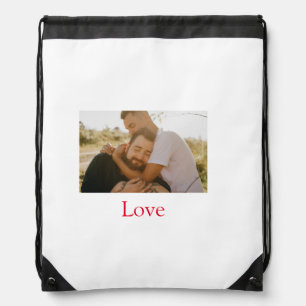 Pride month add gay couple photo name love LQBTQ Drawstring Bag