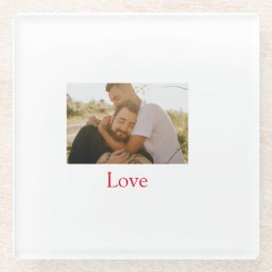 Pride month add gay couple photo name love LQBTQ Glass Coaster