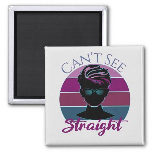 PRIDE Month Cant See Straight Bi Retro Sunset Magnet