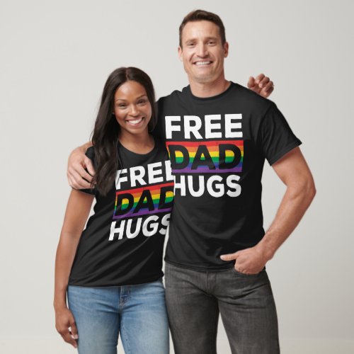 Pride Month Free Dad Hugs LGBT Rainbow Flag T_Shirt