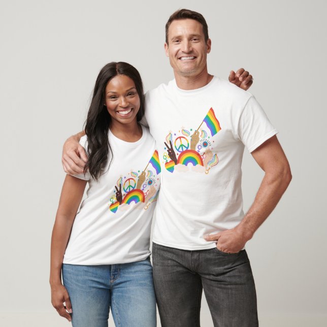 Pride Month Hands, Peace Signs, Rainbows  T-Shirt (Unisex)