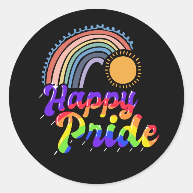 Pride  month  LGBT with rainbow Happy Pride  Classic Round Sticker (Front)
