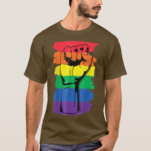 Pride Month Merch LGBT Rainbow Fist LGBTQ Gay Prid T_Shirt