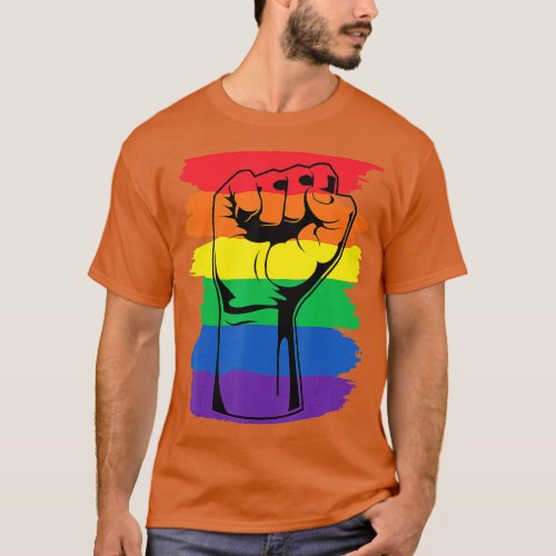 Pride Month Merch LGBT Rainbow Fist LGBTQ Gay Prid T_Shirt