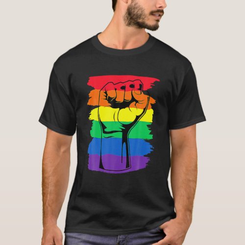 Pride Month Merch LGBT Rainbow Fist LGBTQ Gay T_Shirt