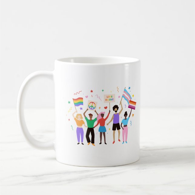 Pride Month People With Signs Celebrate Coffee Mug (Left)