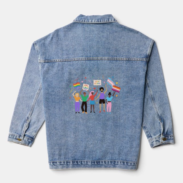 Pride Month People With Signs Celebrate Denim Jacket (Back)