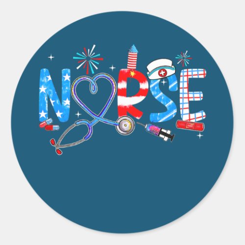 Pride Nurse USA Flag Stethoscope Patriotic Nurse Classic Round Sticker