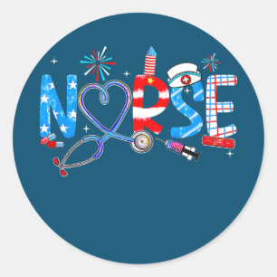 Pride Nurse USA Flag Stethoscope Patriotic Nurse Classic Round Sticker
