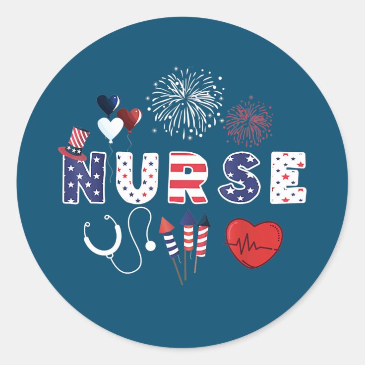 Pride Nurse Usa Flag Stethoscope Patriotic Nurse Classic Round Sticker 