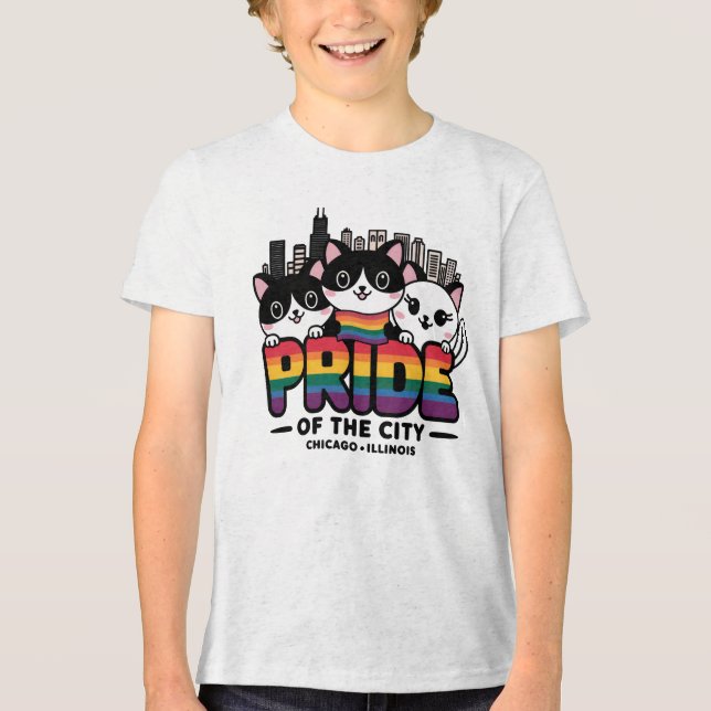 Pride of Chicago City Illinois USA Rainbow Flag Tri-Blend Shirt (Front)