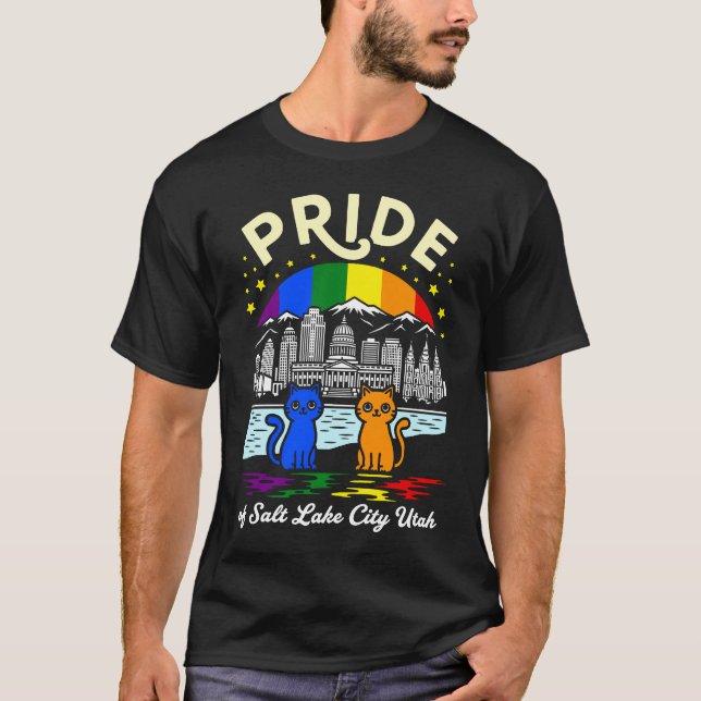 Pride of Salt Lake City Utah Cats Rainbow Flag T-Shirt (Front)