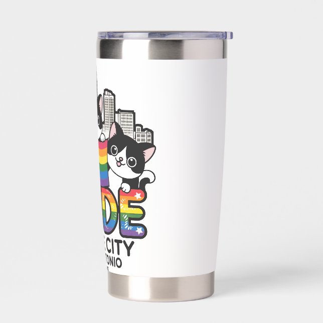 Pride of San Antonio City Texas USA Rainbow Flag Insulated Tumbler (Left)