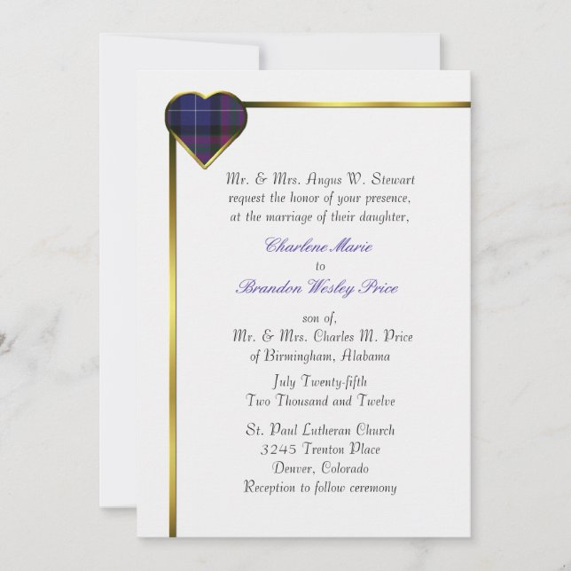 Pride of Scotland Modern Plaid Heart Wedding Invitation (Front)