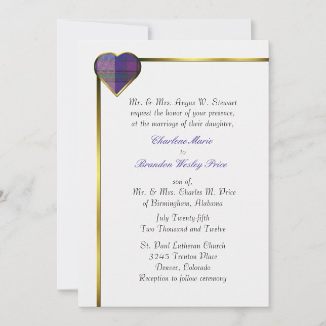 Pride of Scotland Plaid Heart Wedding Invitation (Front)