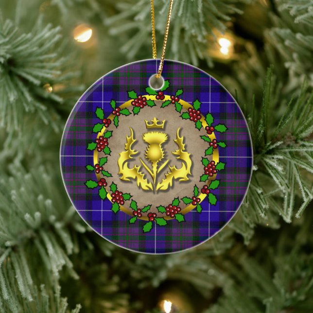 Pride of Scotland Tartan Personalized Christmas Ceramic Ornament (Tree)