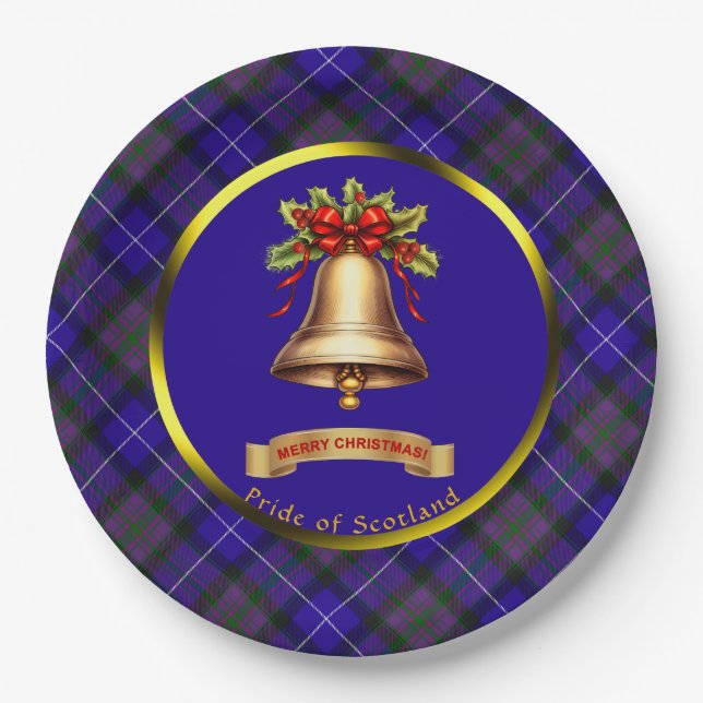 Pride of Scotland Tartan Personalized Christmas Paper Plates (Front)