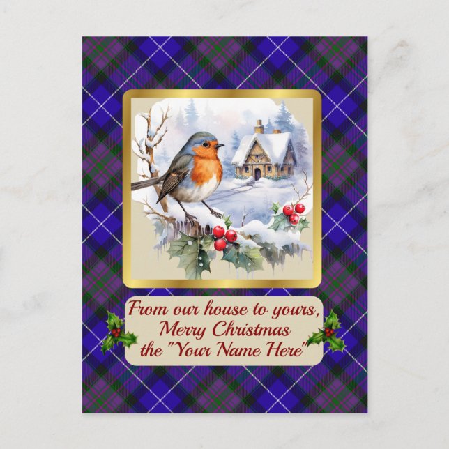 Pride of Scotland Tartan w/Robin Personalized  Holiday Postcard (Front)