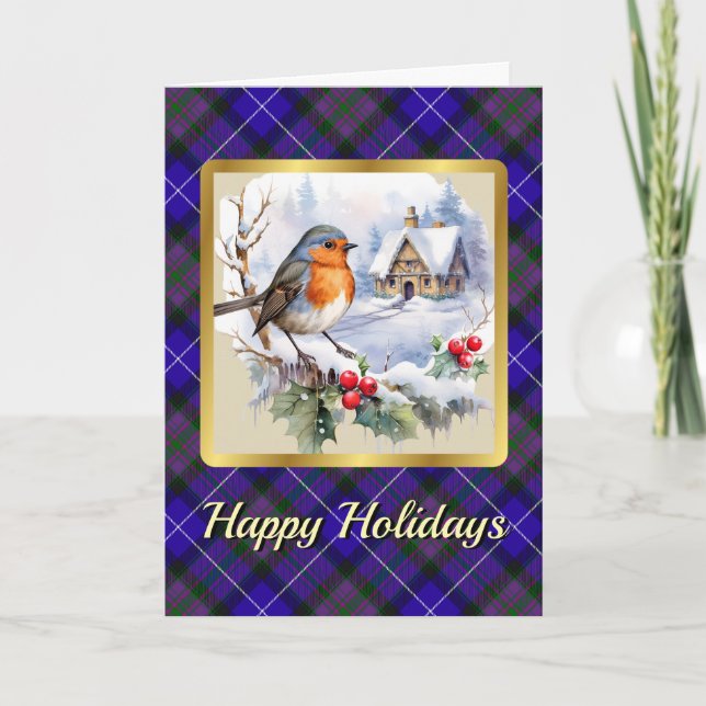Pride of Scotland Tartan w/Robin Personalized Xmas Card (Front)