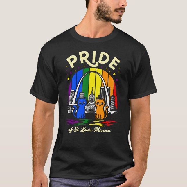  Pride of St. Louis City Missouri Cats Rainbow Fla T-Shirt (Front)